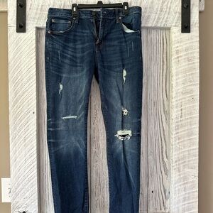 Aeropostale Men's Slim Fit Distressed Dark Blue Jeans